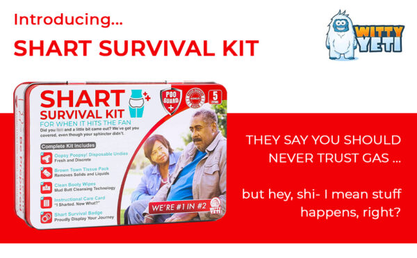 La trousse de survie humoristique Witty Yeti pour les farces ultimes comprend des lingettes humides.